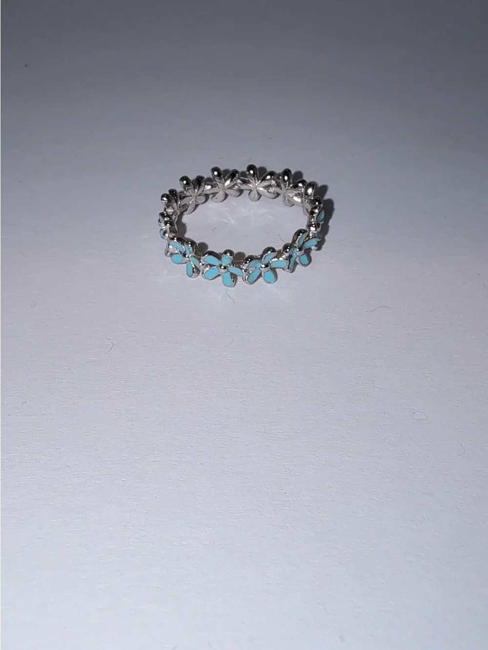 Silver Flower Band Ring with Turquoise Enamel